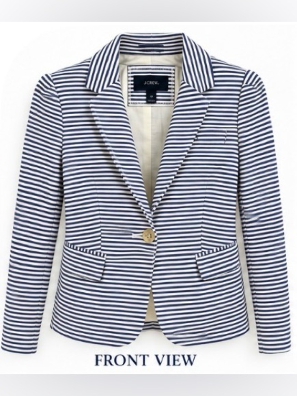 J.Crew Striped Cotton Blazer Navy White 0P Petite Nautical